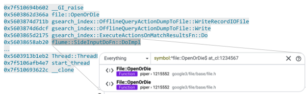 Code Search integration in stack frames