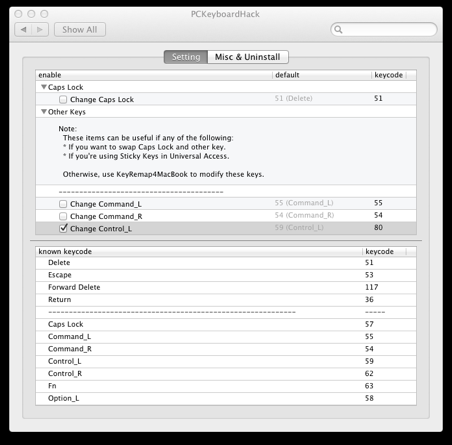 Remapping Left Control in PCKeyboardHack