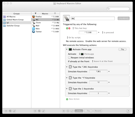 Keyboard Maestro IRC Config